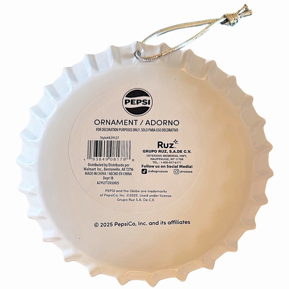 Pepsi- Cola Retro Metal Bottle Cap Christmas Holiday Hanging Ornament 5" Ruz New - Picture 2 of 7